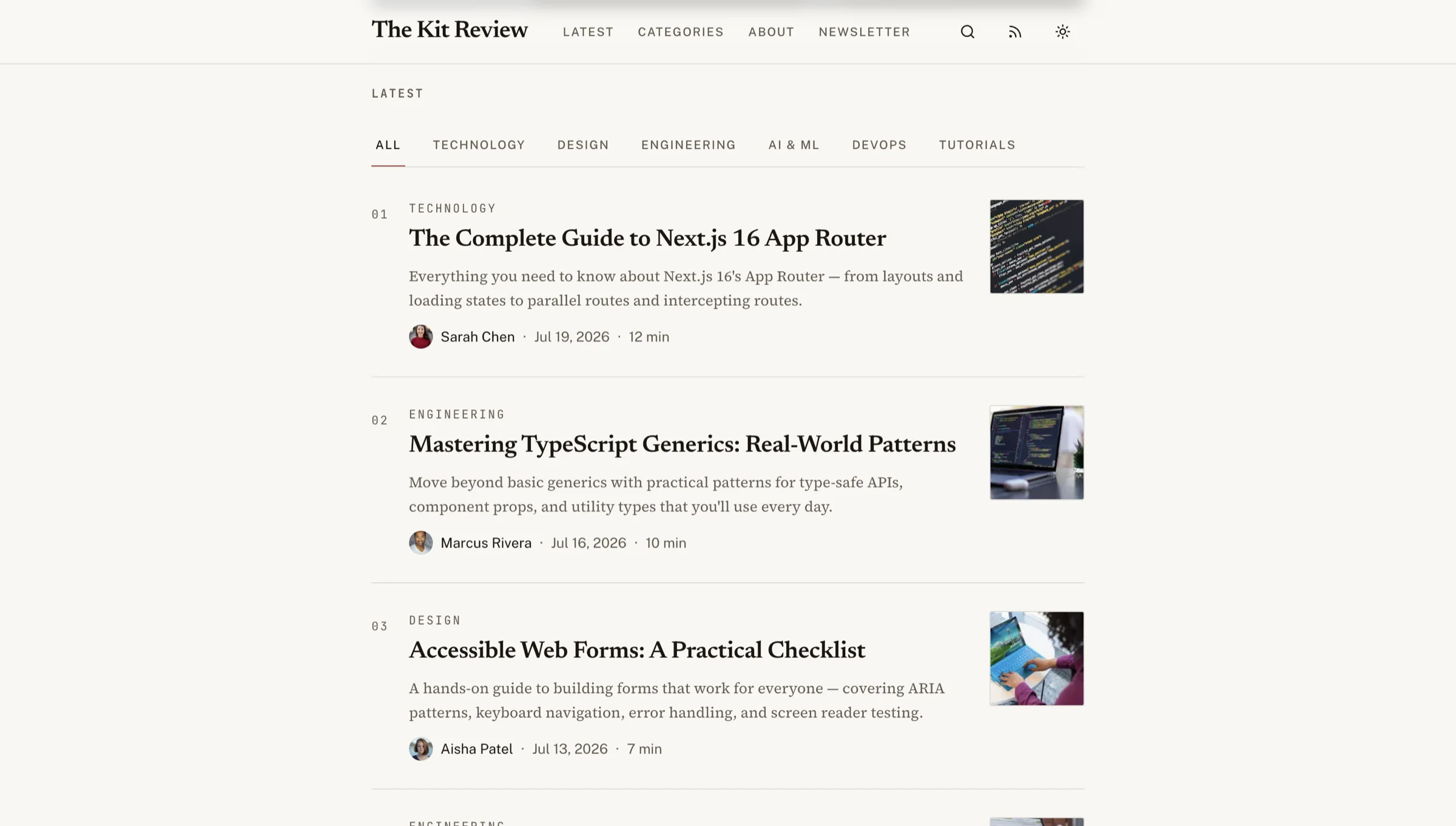 Blog CMS Kit preview — a production-ready Next.js business app from thefrontkit: Medium locks your content in, Notion isn't a CMS, and WordPress needs a plugin for everything. This kit gives writers and startup marketing teams 25 screens of a clean publishing workflow: an 8-screen public blog, a 12-screen Ghost-style admin with post editor and SEO fields, a media library, newsletter and subscribers, an analytics dashboard, and 5 auth screens. Headless-friendly so you bring your own database.