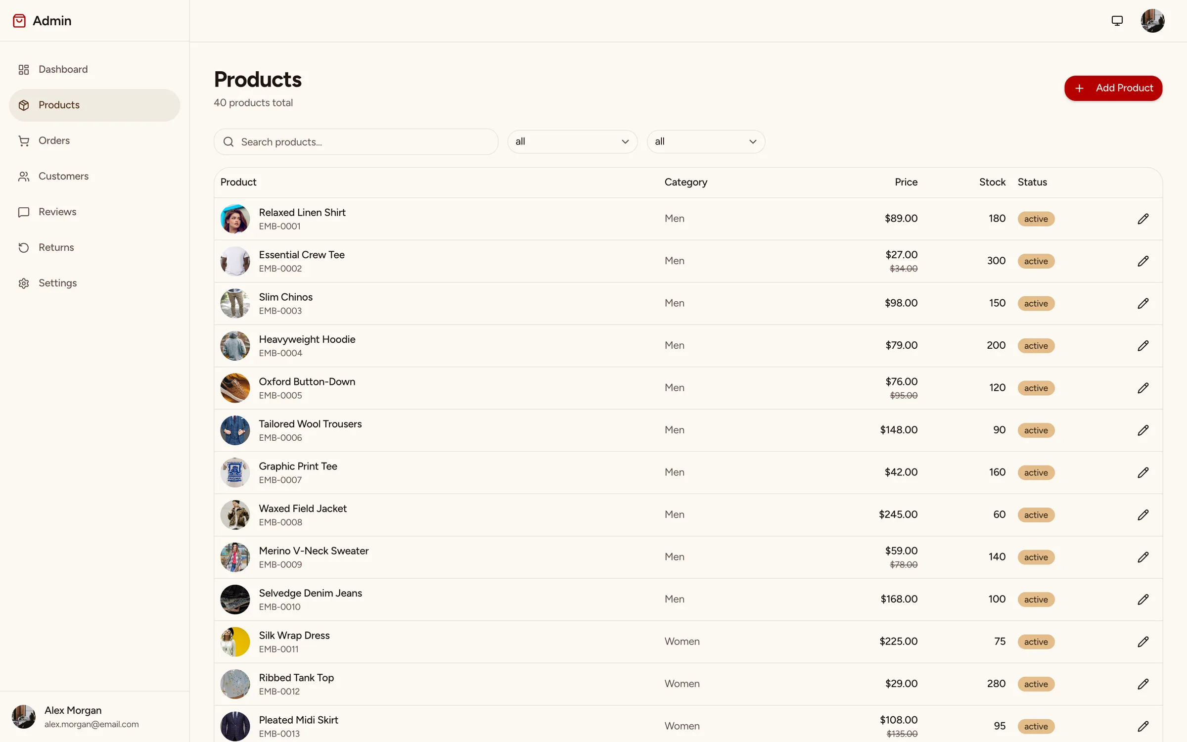 Customer account with order history, saved addresses, wishlist, and reviews -- all from the database