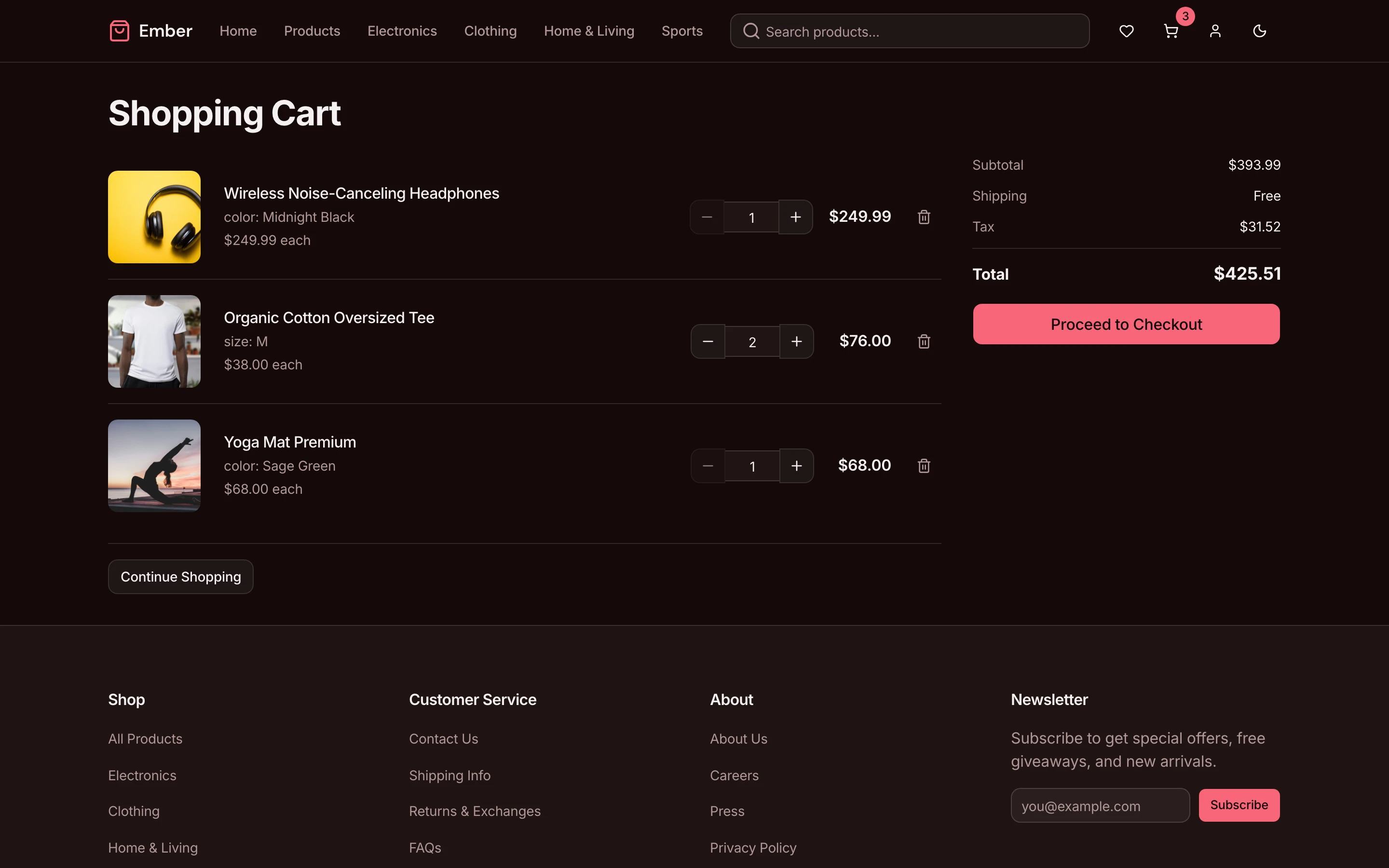 Shopping cart — dark mode