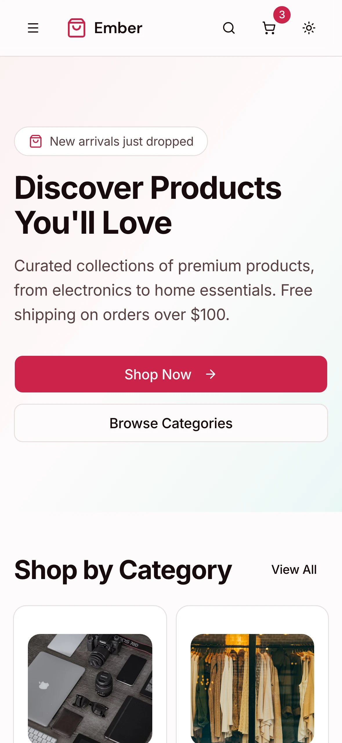 Homepage — mobile, light mode