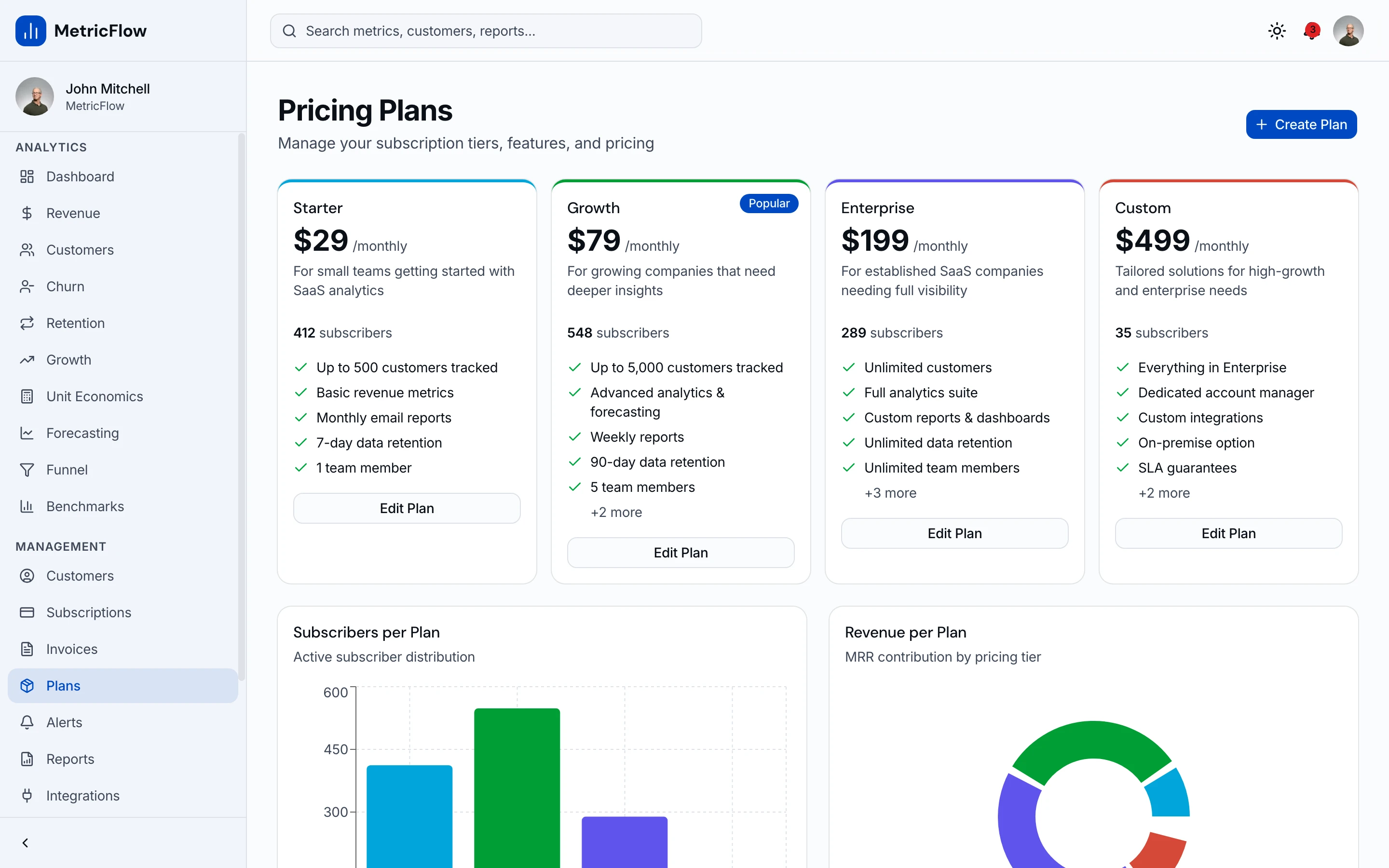 Pricing plans with feature comparison matrix